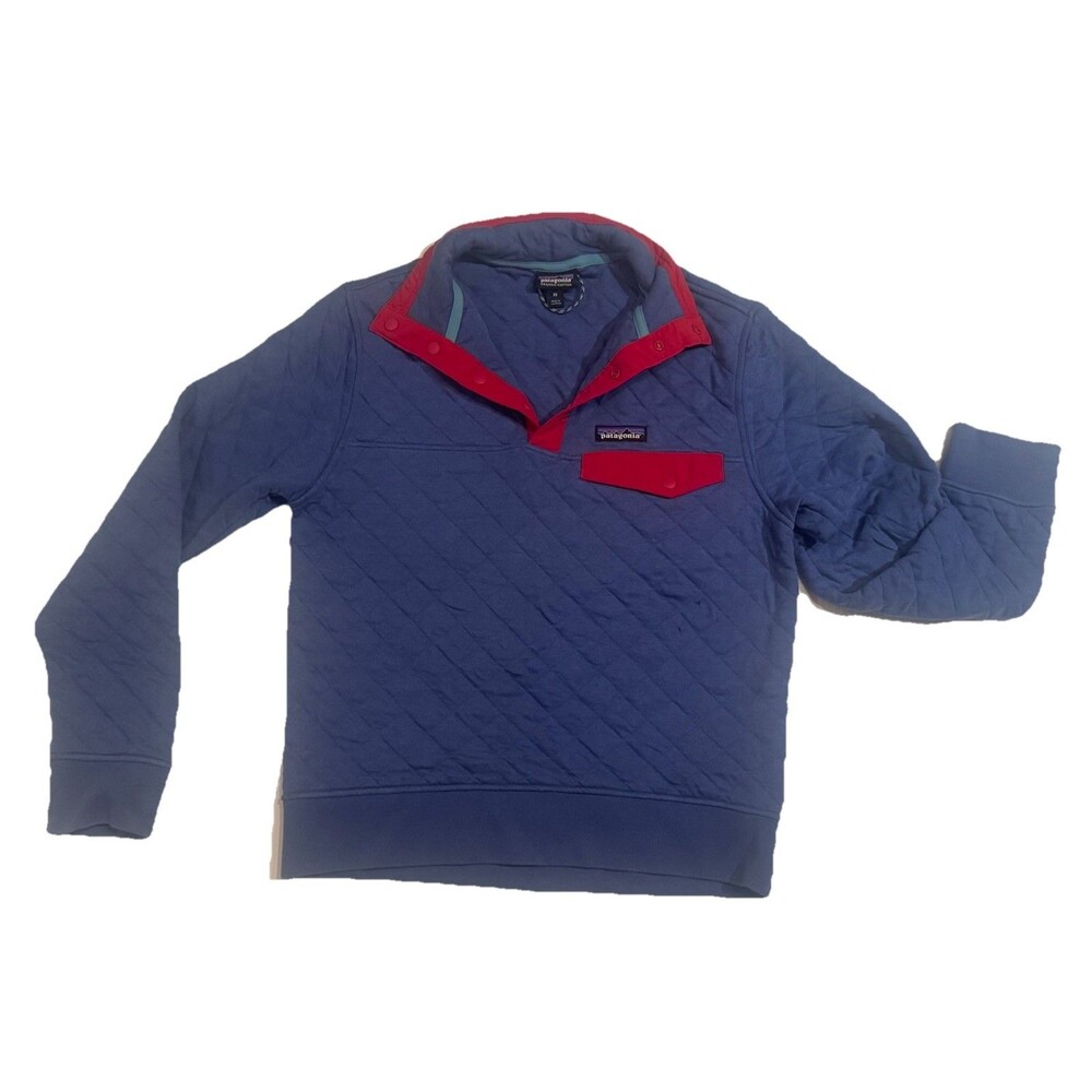 Patagonia Mens Organic Cotton Quilt Snap T Pullover Sweater Navy Blue/Red XSmall